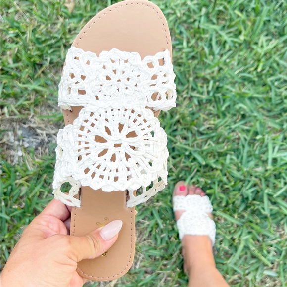 White Crochet Boho Sandals - Picture 3 of 5